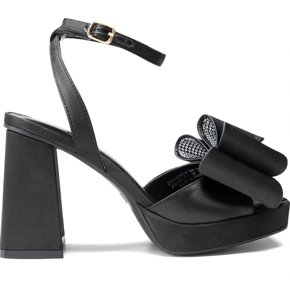 Dream Pairs Black Platform Heels with Bow - Picture 3 of 5